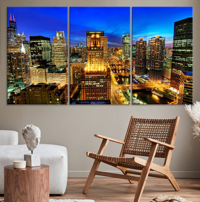 Chicago Downtown Picture on Canvas Print Large Skyline Wall Art Framed