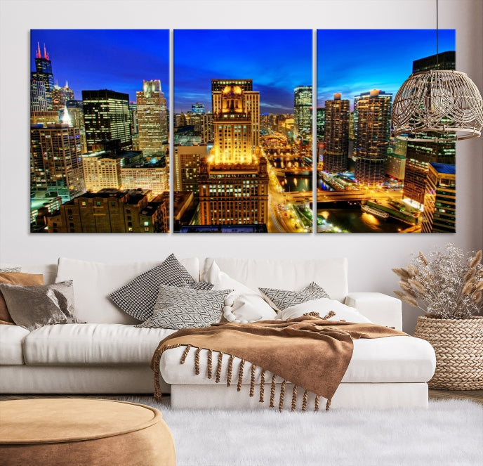 Chicago Downtown Picture on Canvas Print Large Skyline Wall Art Framed