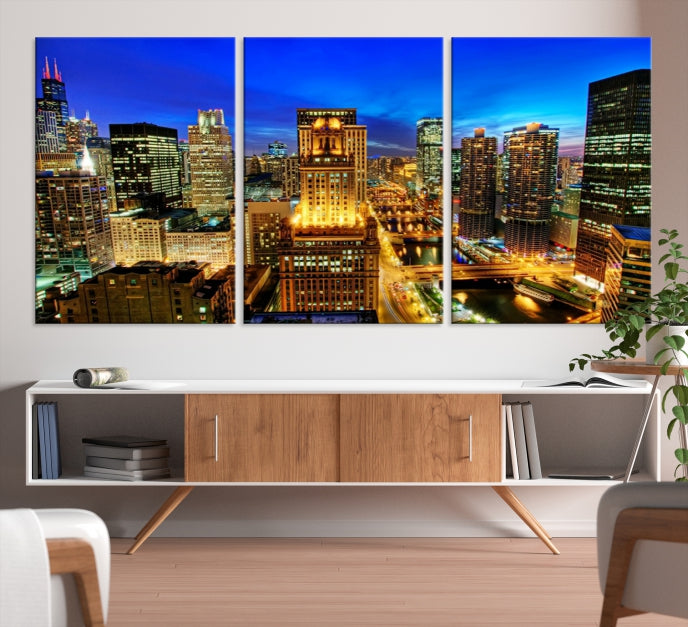 Chicago Downtown Picture on Canvas Print Large Skyline Wall Art Framed