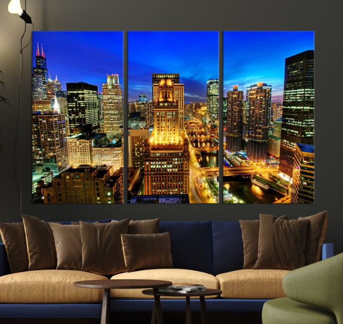 Chicago Downtown Picture on Canvas Print Large Skyline Wall Art Framed