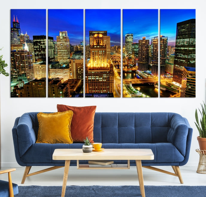 Chicago Downtown Picture on Canvas Print Large Skyline Wall Art Framed