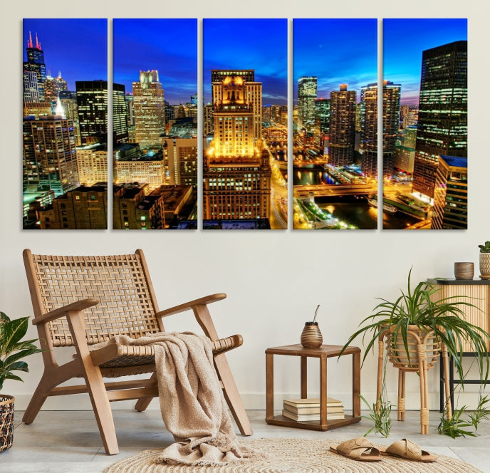 Chicago Downtown Picture on Canvas Print Large Skyline Wall Art Framed