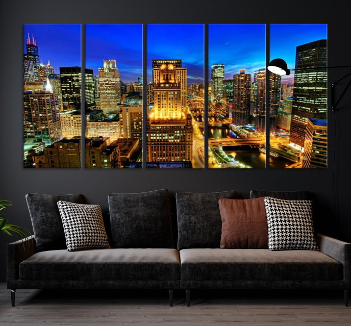 Chicago Downtown Picture on Canvas Print Large Skyline Wall Art Framed