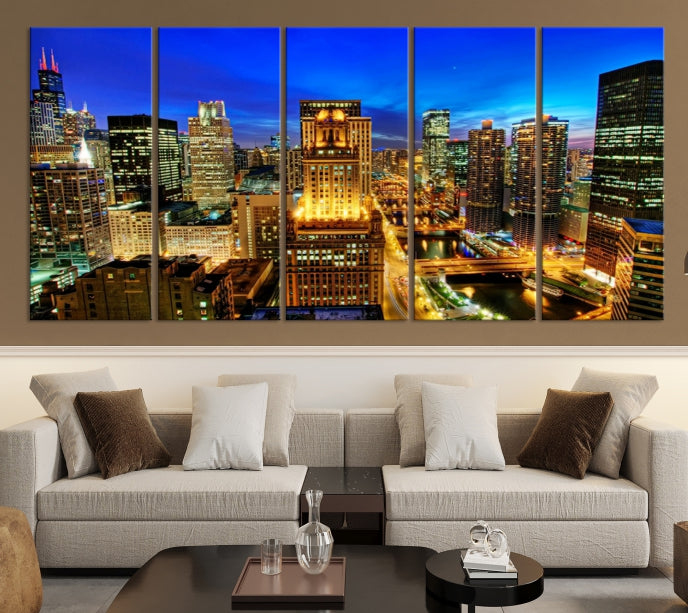 Chicago Downtown Picture on Canvas Print Large Skyline Wall Art Framed