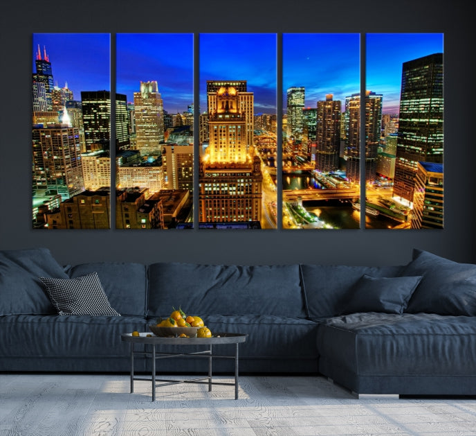 Chicago Downtown Picture on Canvas Print Large Skyline Wall Art Framed