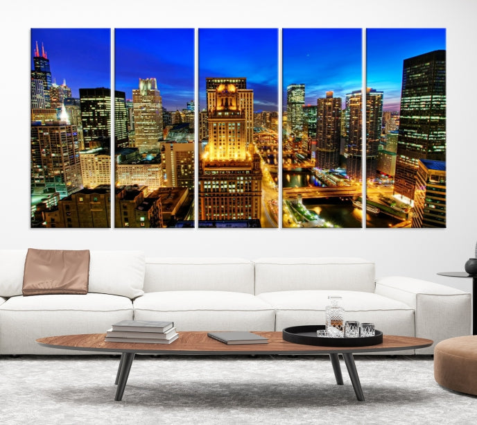 Chicago Downtown Picture on Canvas Print Large Skyline Wall Art Framed