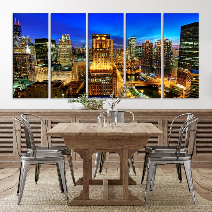 Chicago Downtown Picture on Canvas Print Large Skyline Wall Art Framed