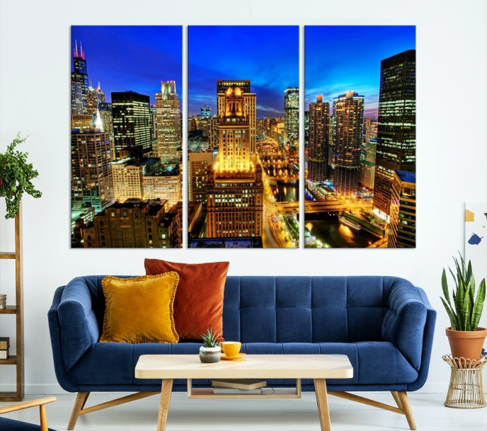 Chicago Downtown Picture on Canvas Print Large Skyline Wall Art Framed