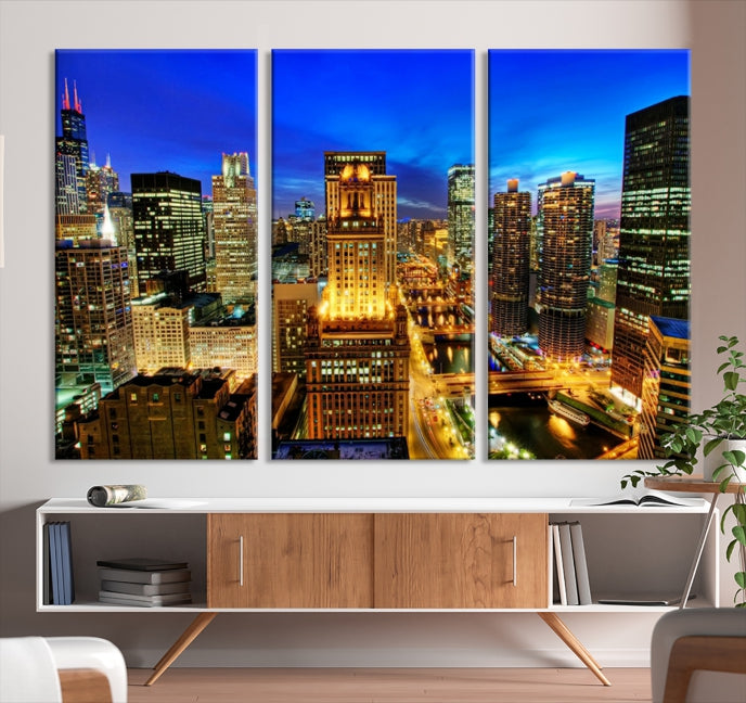 Chicago Downtown Picture on Canvas Print Large Skyline Wall Art Framed