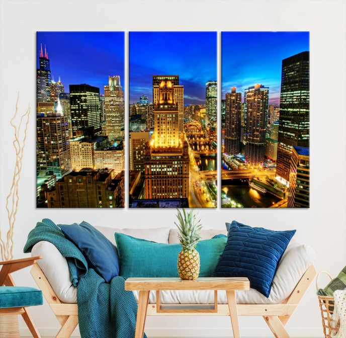 Chicago Downtown Picture on Canvas Print Large Skyline Wall Art Framed