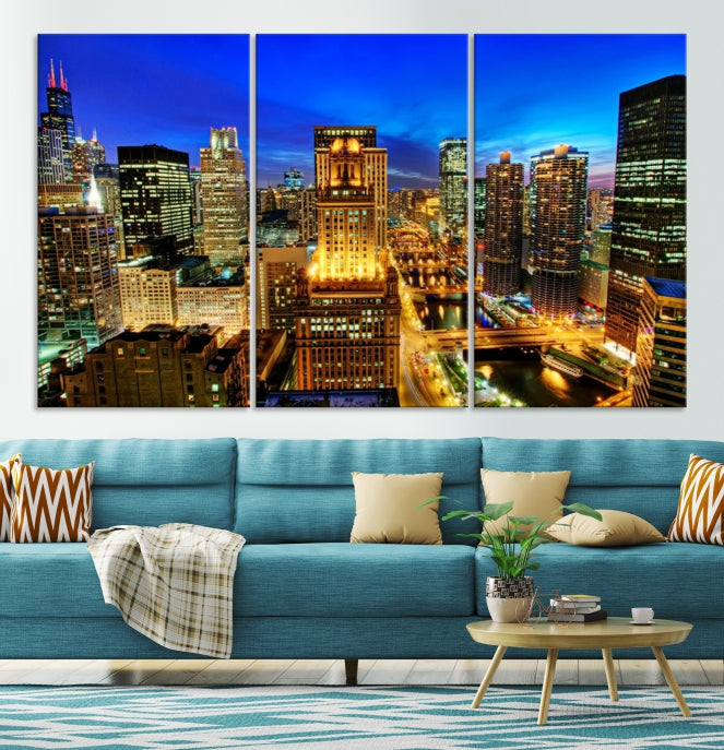 Chicago Downtown Picture on Canvas Print Large Skyline Wall Art Framed