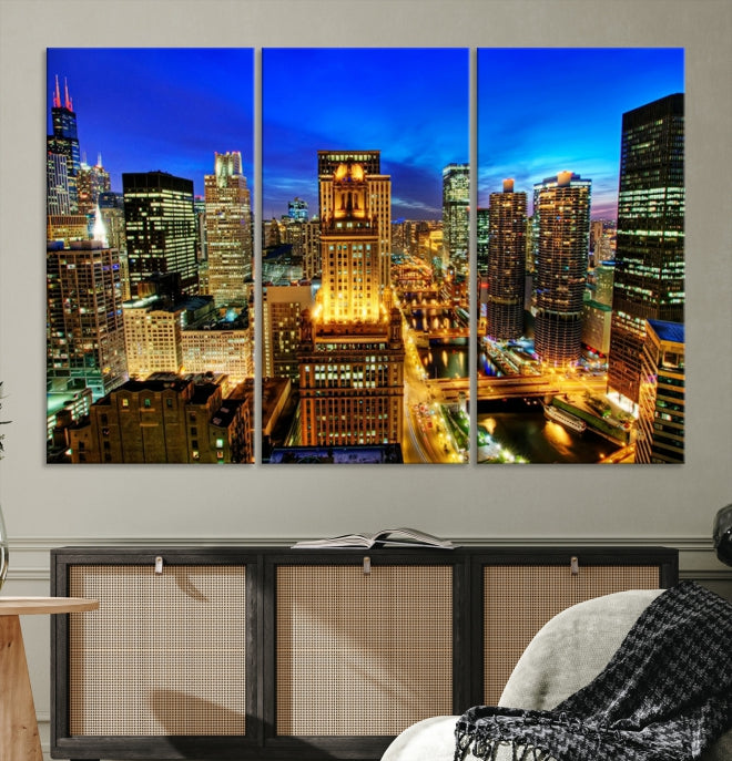 Chicago Downtown Picture on Canvas Print Large Skyline Wall Art Framed