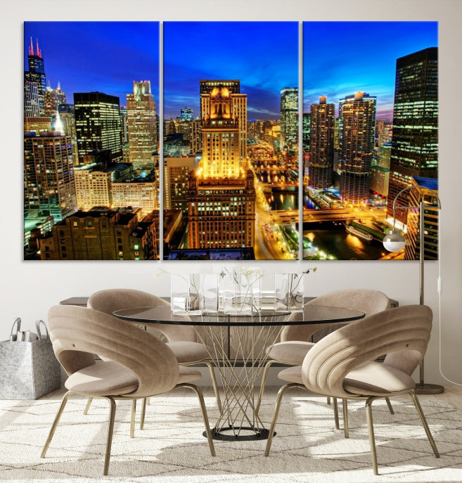 Chicago Downtown Picture on Canvas Print Large Skyline Wall Art Framed