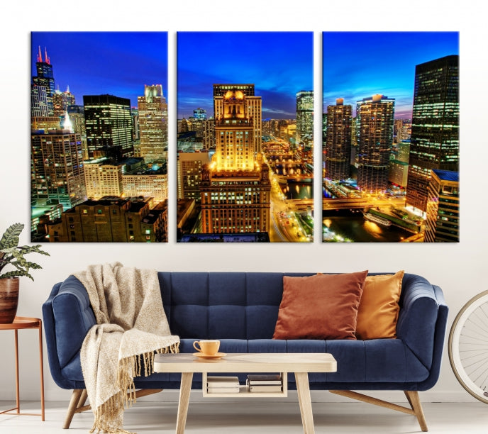 Chicago Downtown Picture on Canvas Print Large Skyline Wall Art Framed