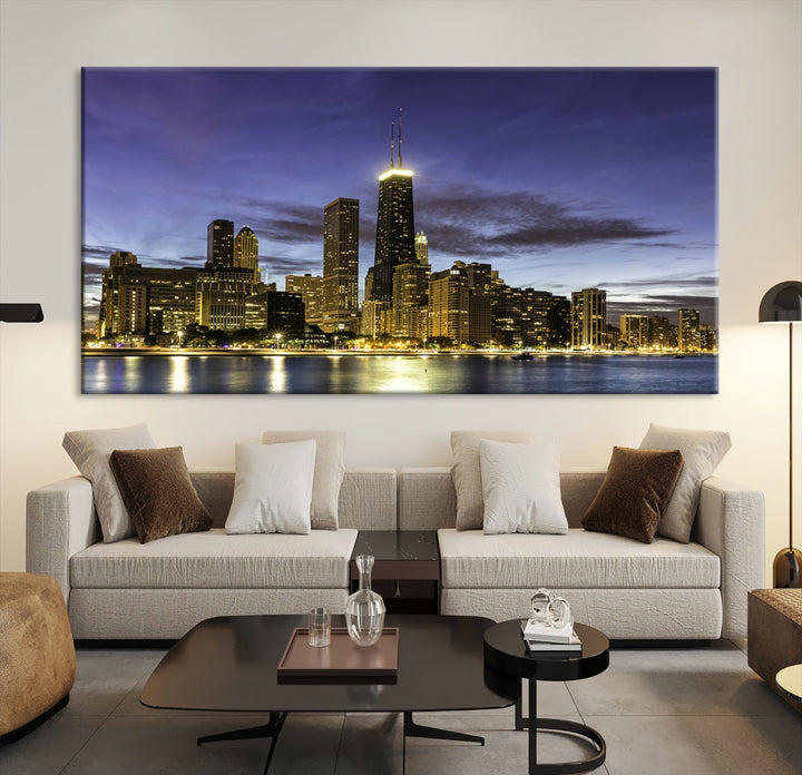 Chicago Night Skyline Wall Art Cityscape Canvas Picture Print