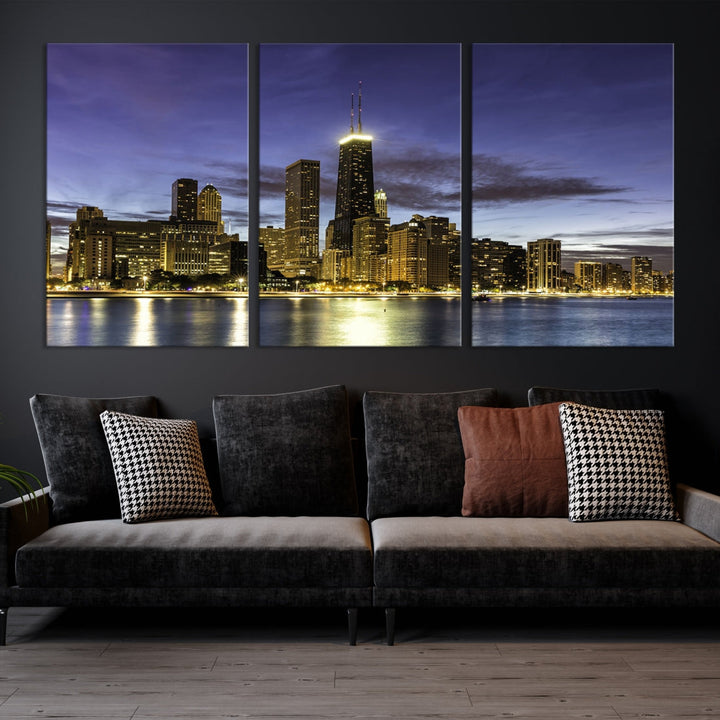 Chicago Night Skyline Wall Art Cityscape Canvas Picture Print