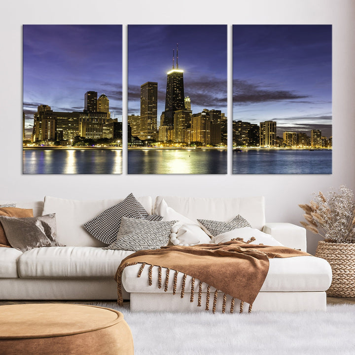 Chicago Night Skyline Wall Art Cityscape Canvas Picture Print