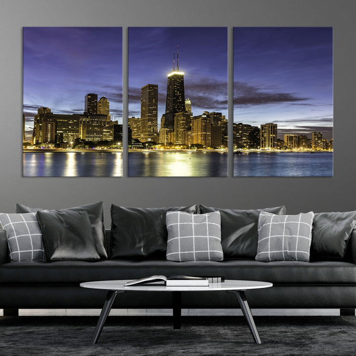 Chicago Night Skyline Wall Art Cityscape Canvas Picture Print