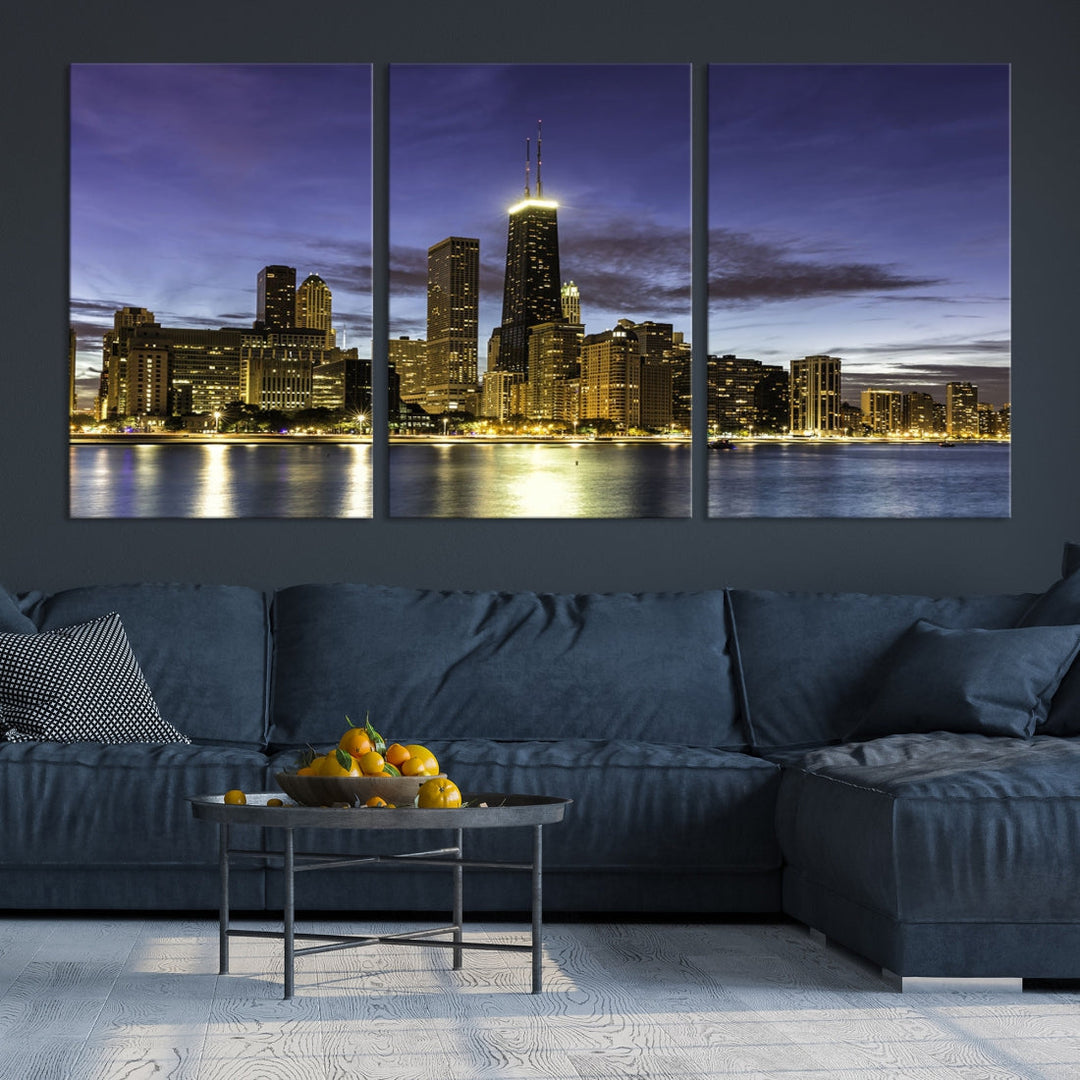 Chicago Night Skyline Wall Art Cityscape Canvas Picture Print