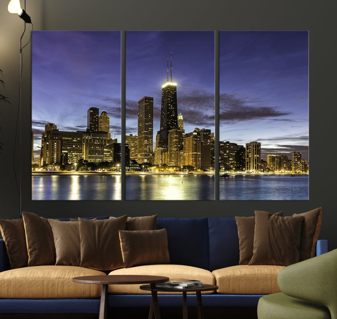 Chicago Night Skyline Wall Art Cityscape Canvas Picture Print