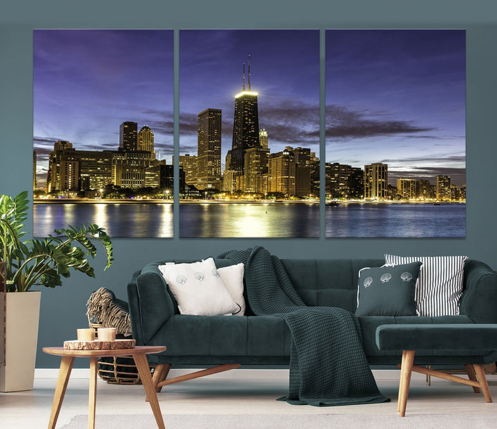 Chicago Night Skyline Wall Art Cityscape Canvas Picture Print