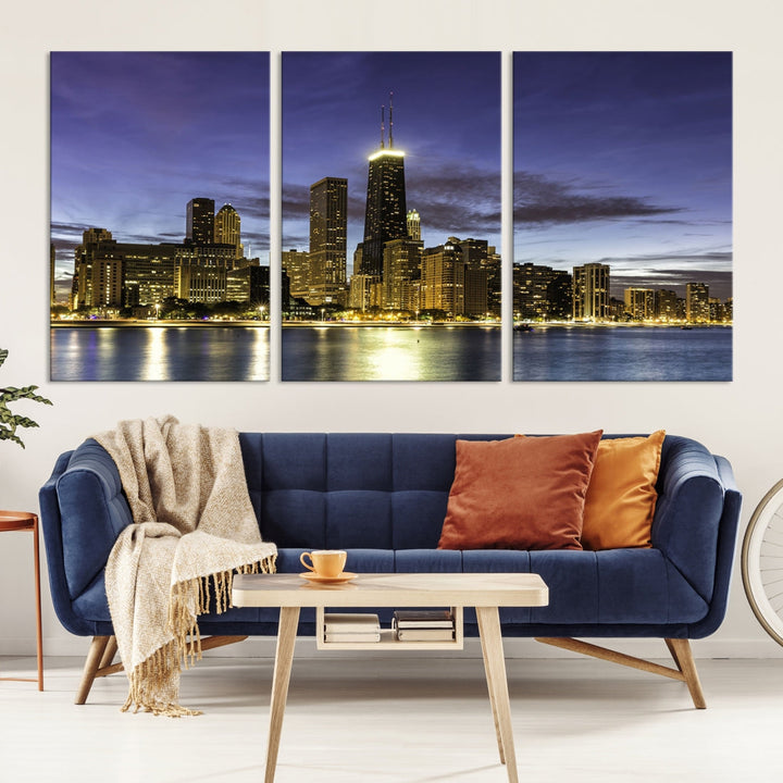 Chicago Night Skyline Wall Art Cityscape Canvas Picture Print