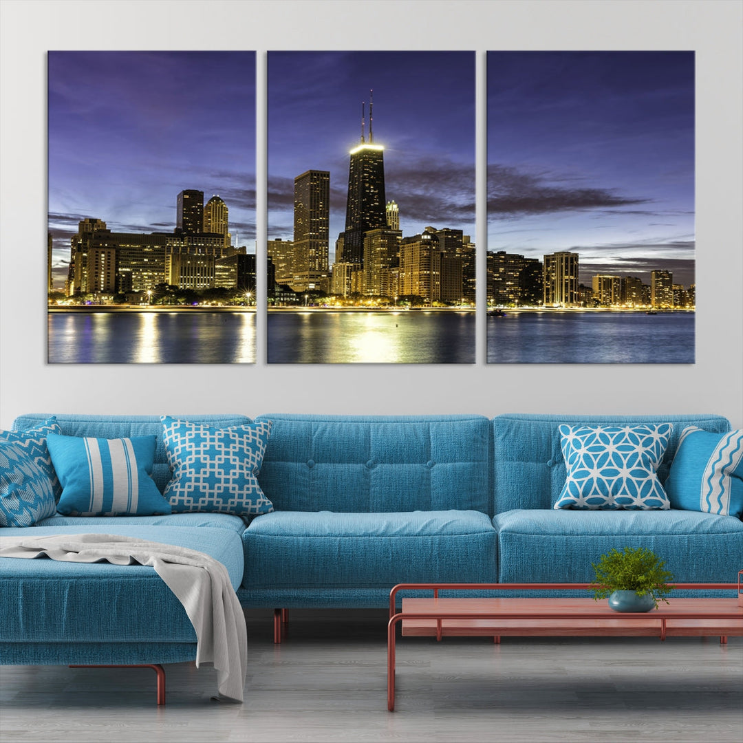 Chicago Night Skyline Wall Art Cityscape Canvas Picture Print