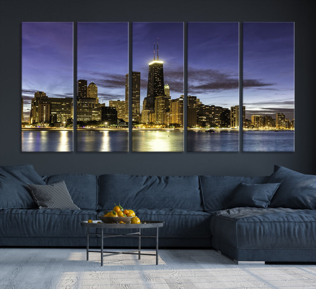 Chicago Night Skyline Wall Art Cityscape Canvas Picture Print