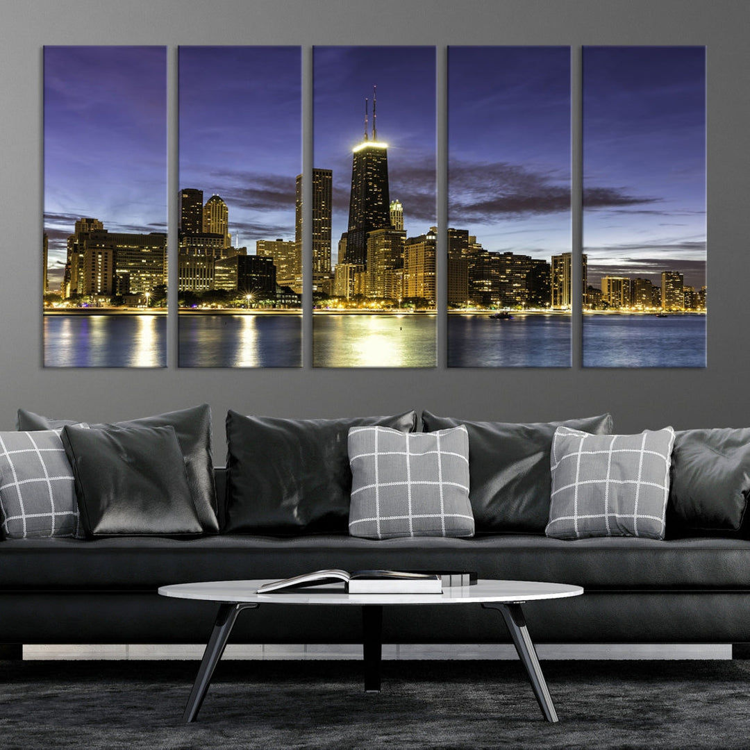 Chicago Night Skyline Wall Art Cityscape Canvas Picture Print