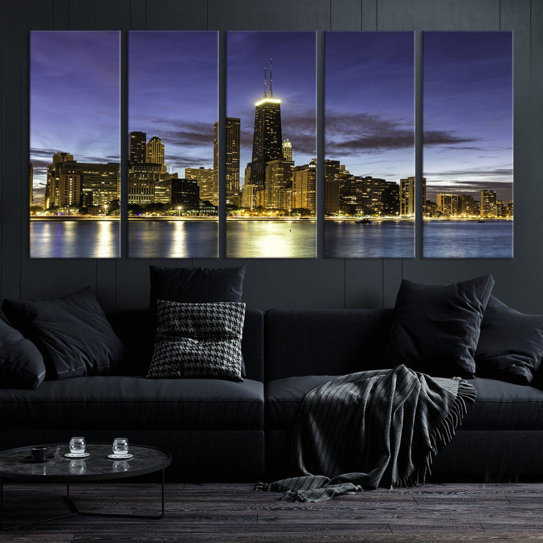 Chicago Night Skyline Wall Art Cityscape Canvas Picture Print