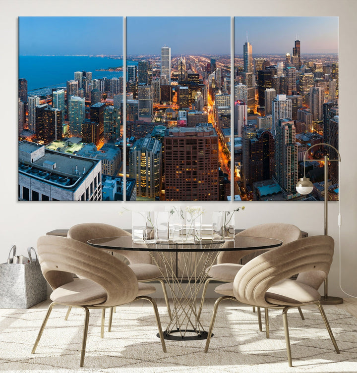 Chicago Night Skyline Wall Art Cityscape Canvas Picture Print Ready to Hang