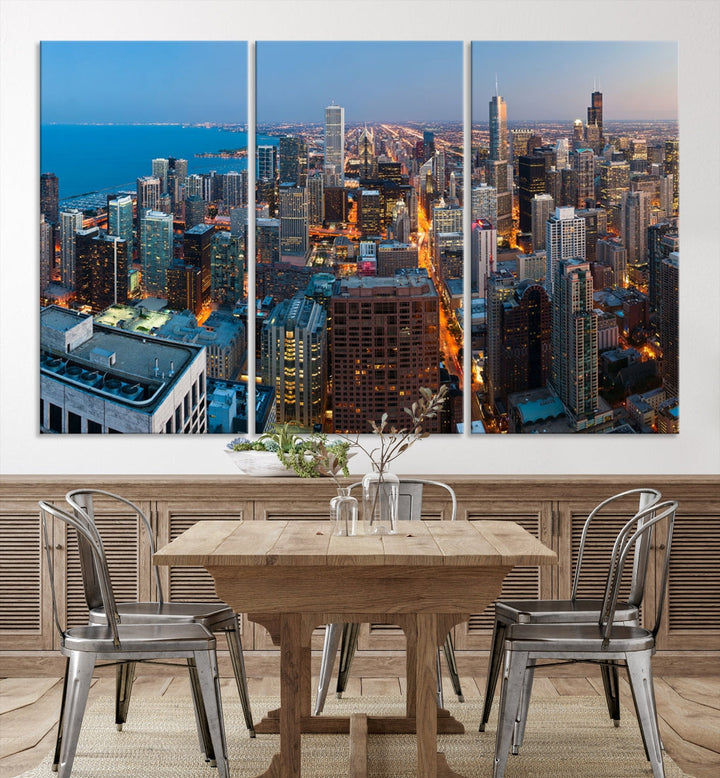 Chicago Night Skyline Wall Art Cityscape Canvas Picture Print Ready to Hang