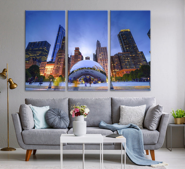 Chicago Night Skyline Wall Art Downtown Cityscape Canvas Picture Print Framed