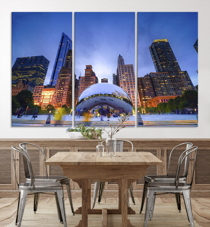 Chicago Night Skyline Wall Art Downtown Cityscape Canvas Picture Print Framed