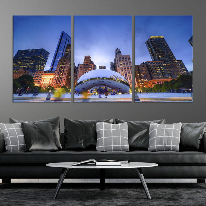 Chicago Night Skyline Wall Art Downtown Cityscape Canvas Picture Print Framed