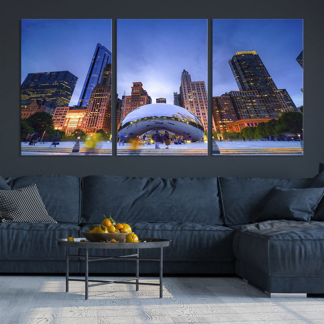 Chicago Night Skyline Wall Art Downtown Cityscape Canvas Picture Print Framed