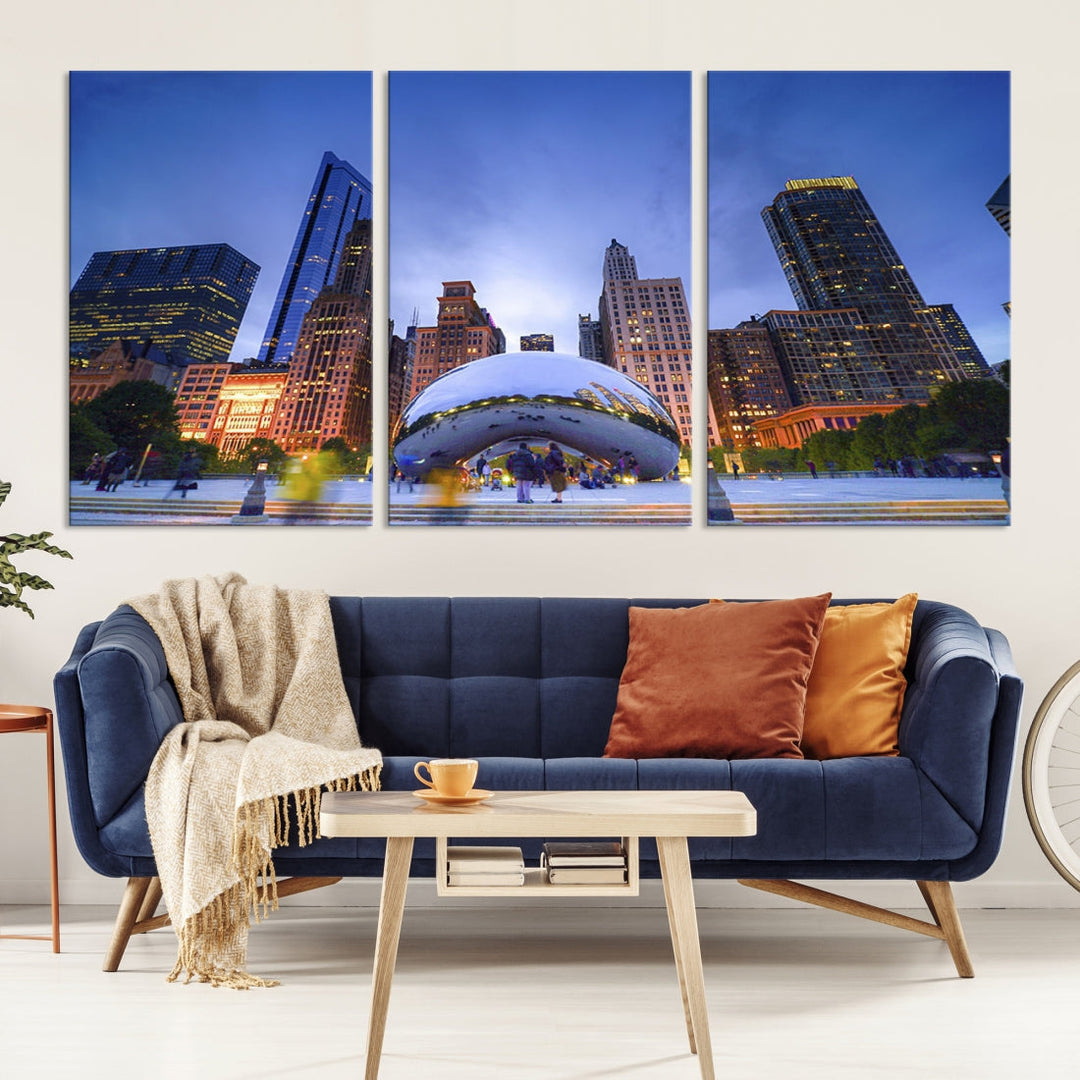 Chicago Night Skyline Wall Art Downtown Cityscape Canvas Picture Print Framed