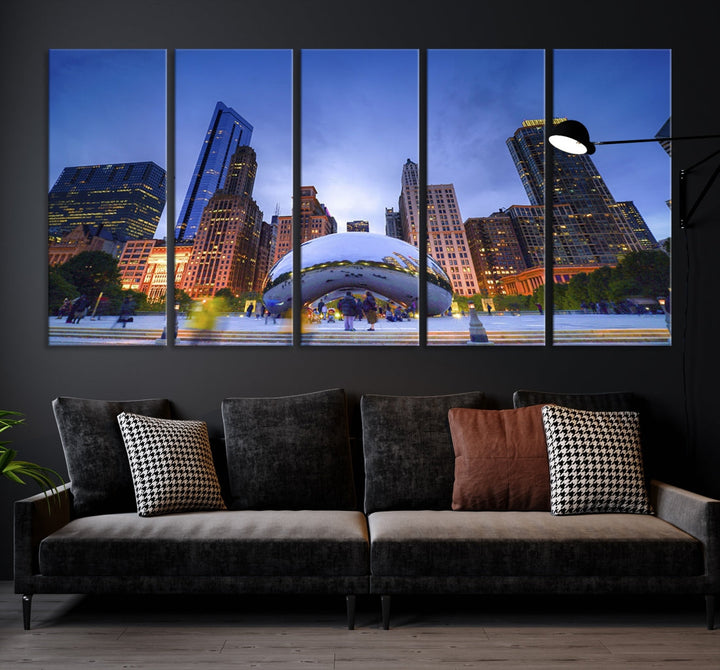 Chicago Night Skyline Wall Art Downtown Cityscape Canvas Picture Print Framed