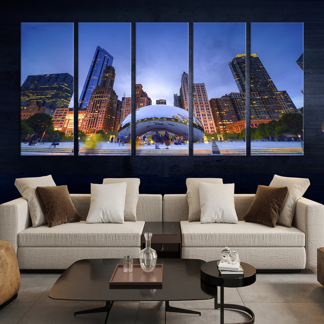 Chicago Night Skyline Wall Art Downtown Cityscape Canvas Picture Print Framed