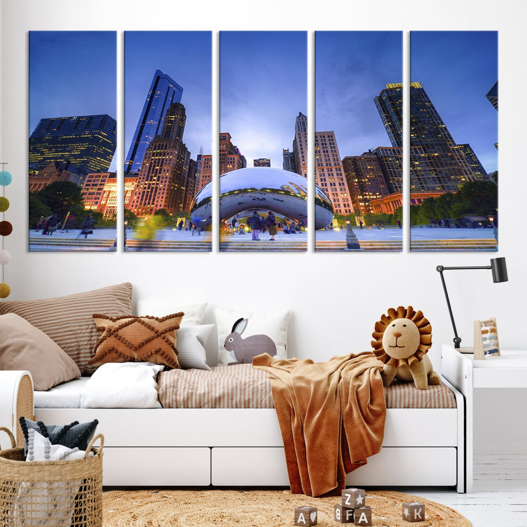 Chicago Night Skyline Wall Art Downtown Cityscape Canvas Picture Print Framed