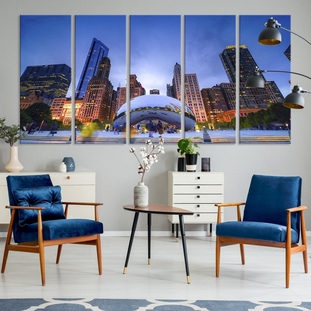 Chicago Night Skyline Wall Art Downtown Cityscape Canvas Picture Print Framed