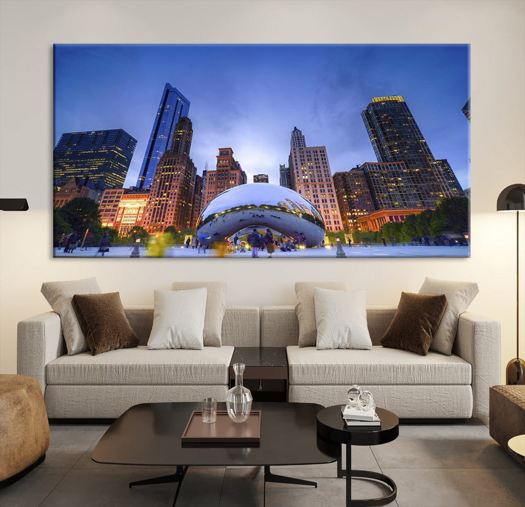 Chicago Night Skyline Wall Art Downtown Cityscape Canvas Picture Print Framed