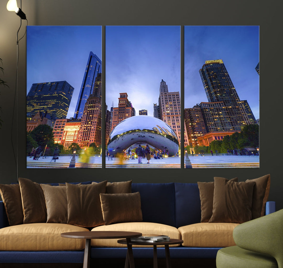 Chicago Night Skyline Wall Art Downtown Cityscape Canvas Picture Print Framed