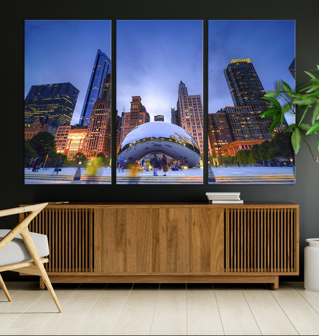 Chicago Night Skyline Wall Art Downtown Cityscape Canvas Picture Print Framed