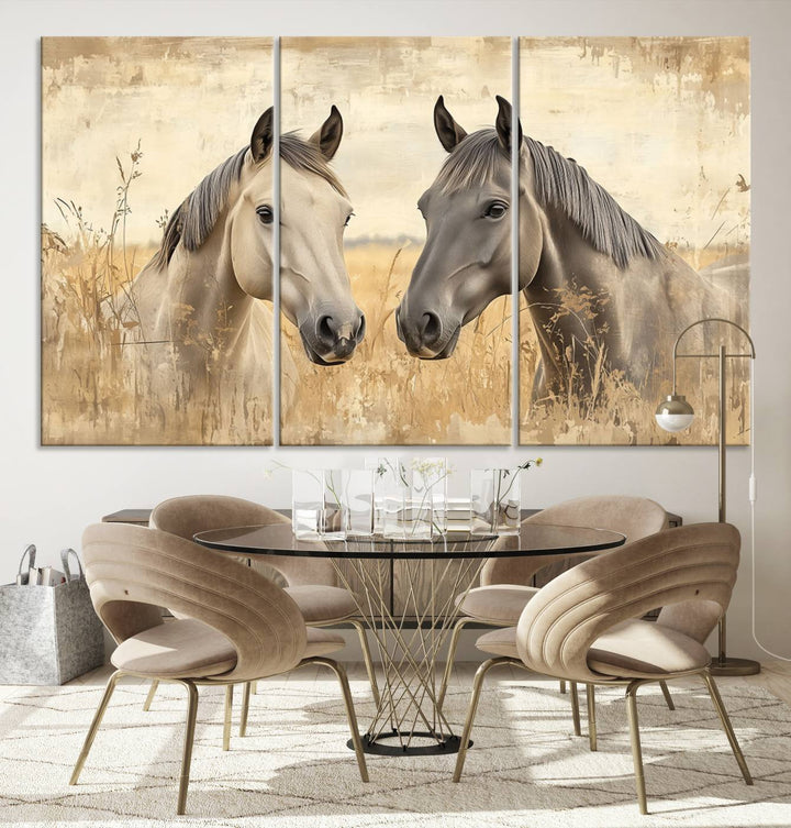 Chines Ink Style Grunge Horses Wall Art Canvas Print