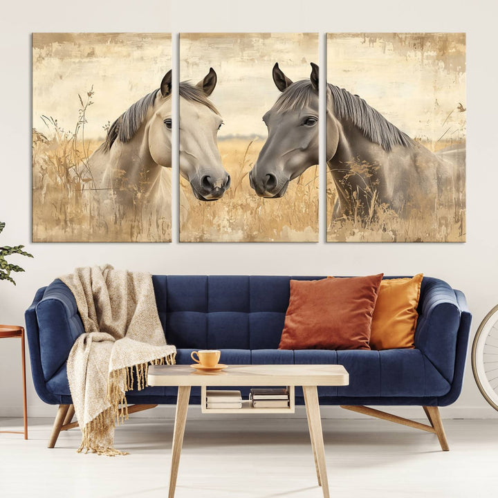 Chines Ink Style Grunge Horses Wall Art Canvas Print