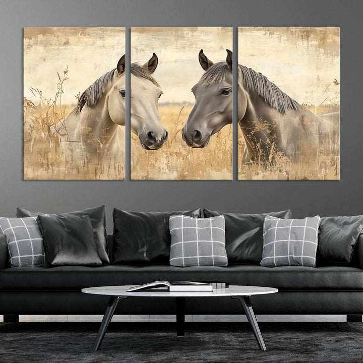 Chines Ink Style Grunge Horses Wall Art Canvas Print