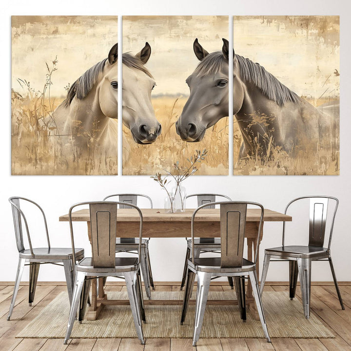 Chines Ink Style Grunge Horses Wall Art Canvas Print