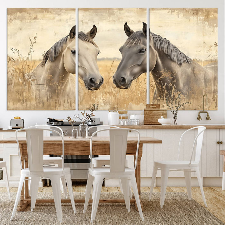 Chines Ink Style Grunge Horses Wall Art Canvas Print