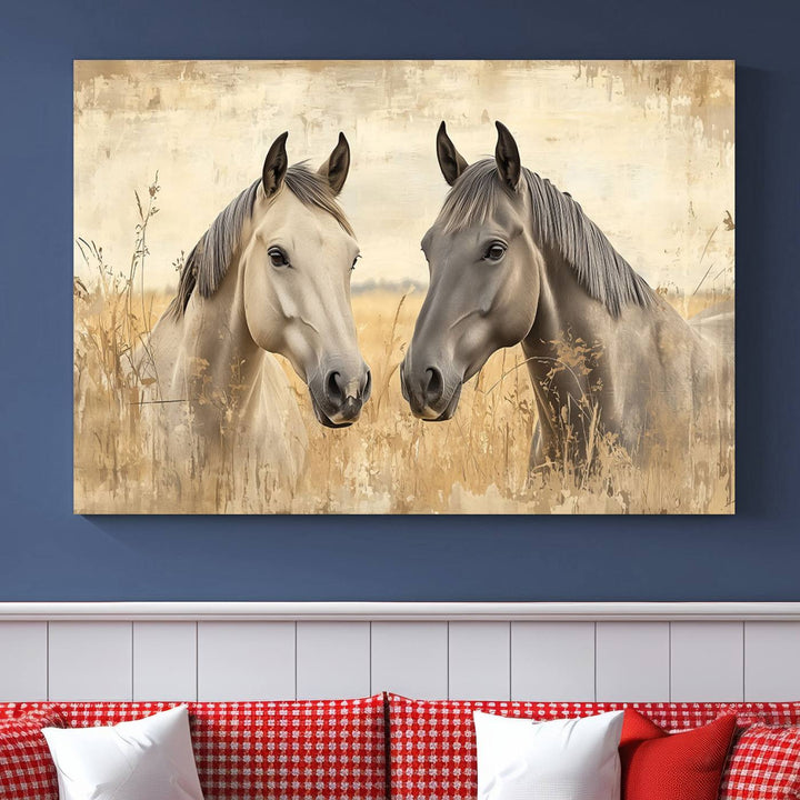 Chines Ink Style Grunge Horses Wall Art Canvas Print